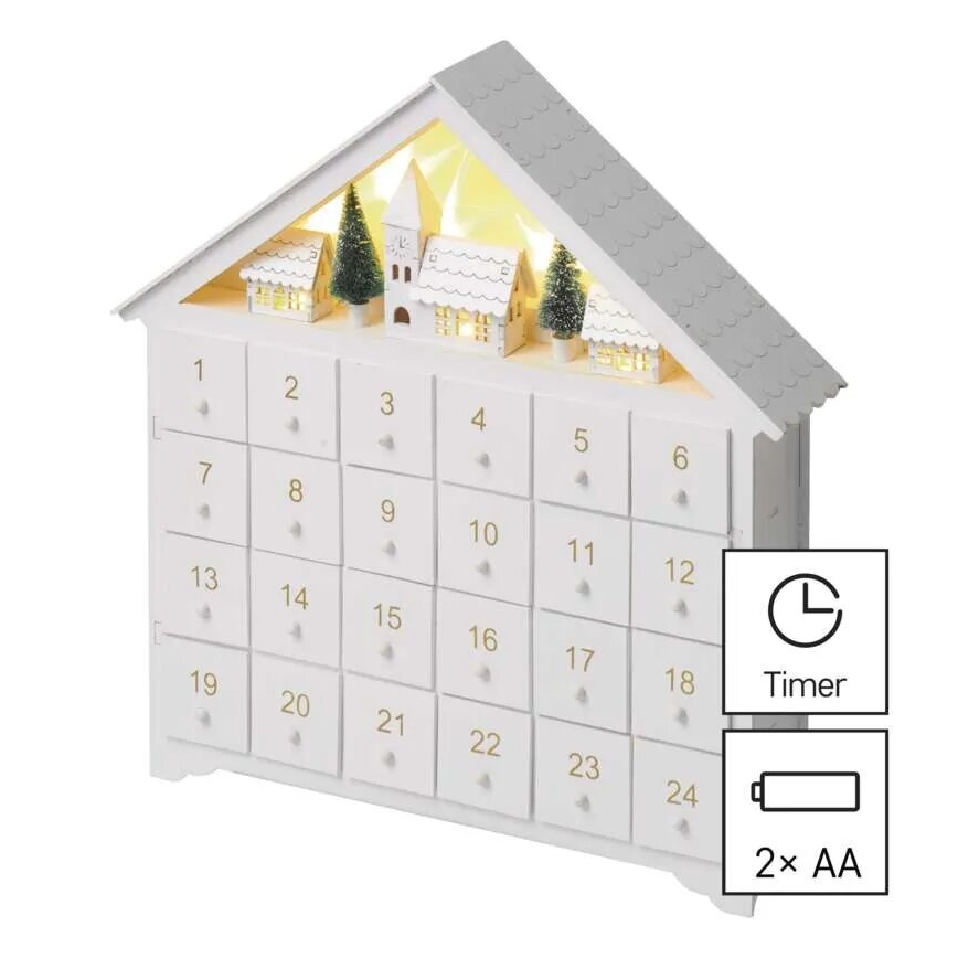 LED Advento kalendorius 8xLED/2xAA balta