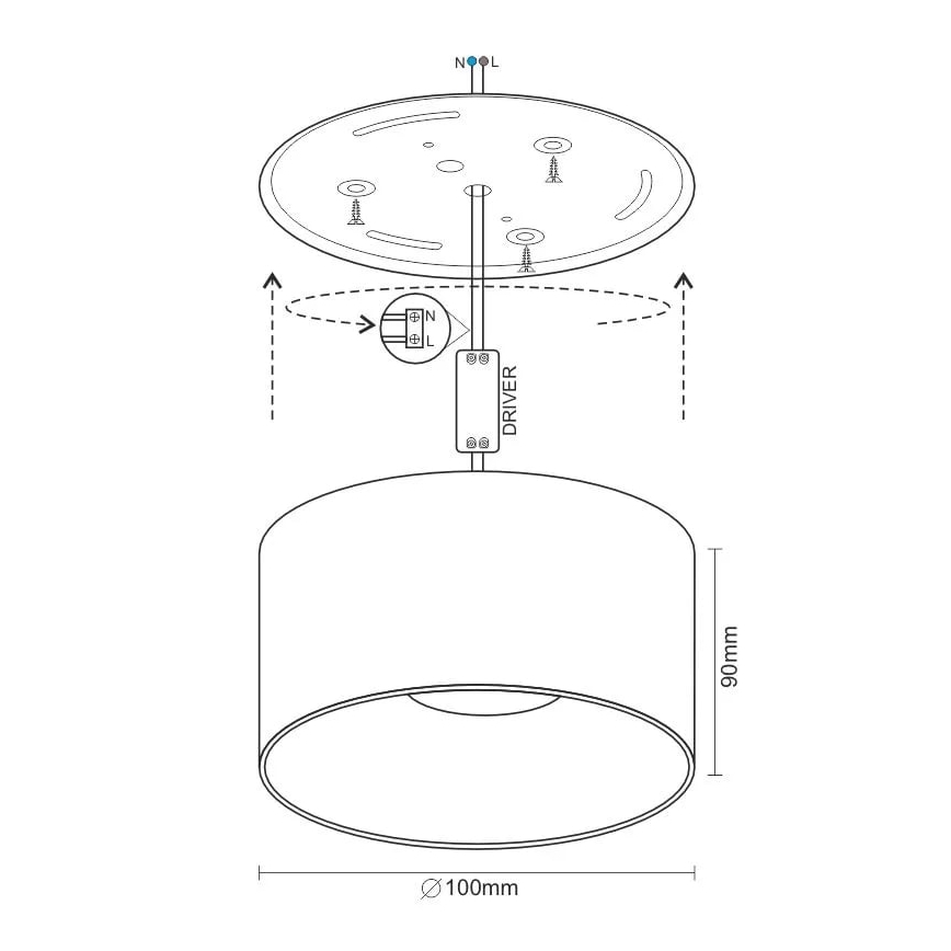 LED akcentinis šviestuvas LED/16W/230V 4000K diametras 10 cm juoda