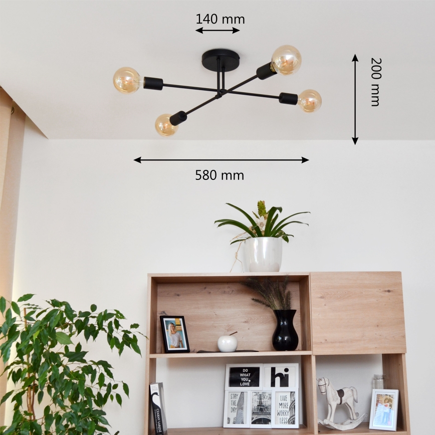 LED Ant pagrindo montuojamas sietynas CAMBRIDGE 4xE27/8W/230V juoda