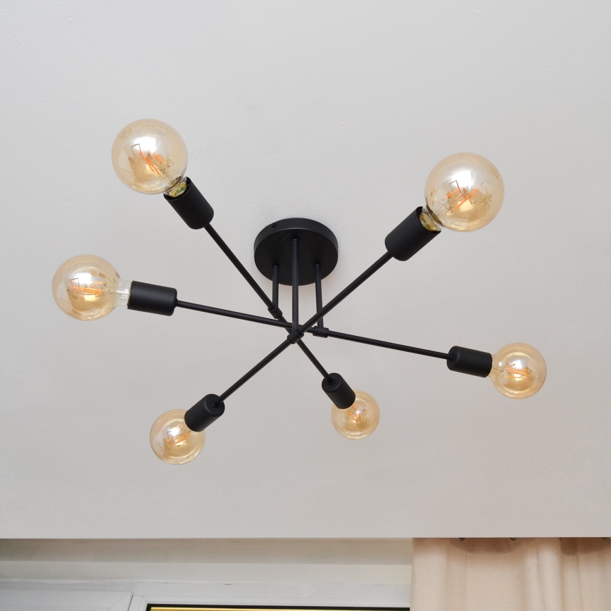 LED Ant pagrindo montuojamas sietynas CAMBRIDGE 6xE27/8W/230V juoda