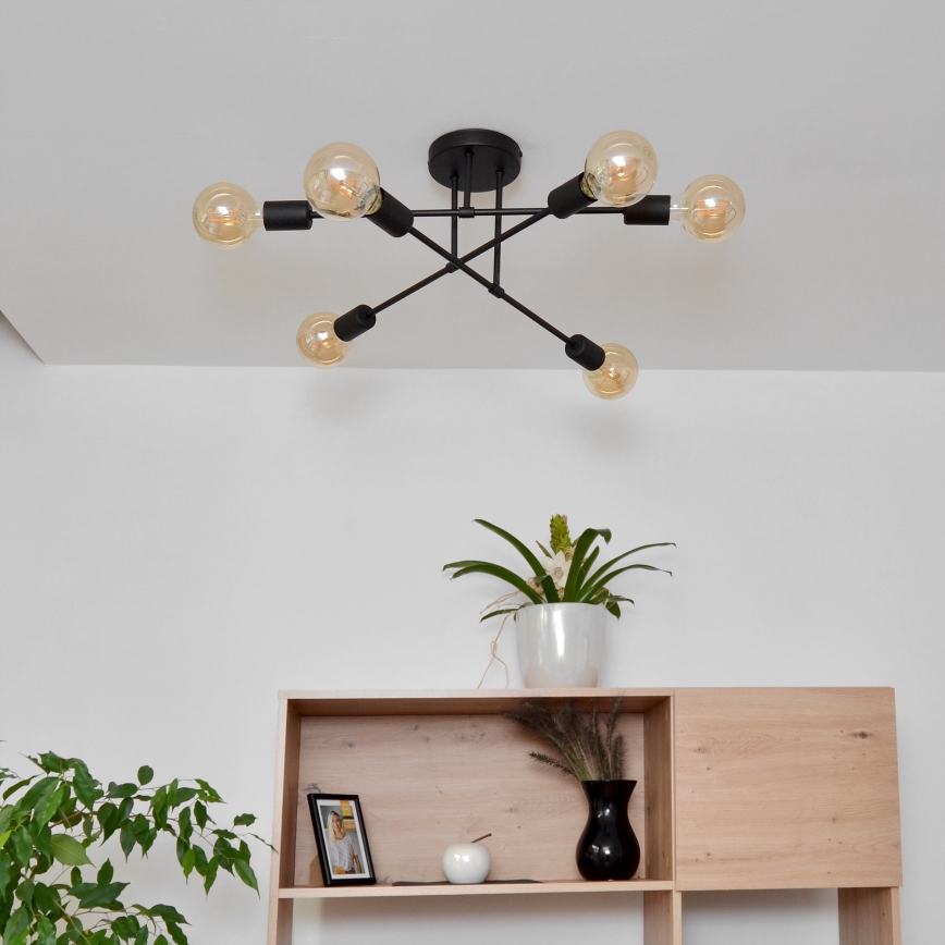 LED Ant pagrindo montuojamas sietynas CAMBRIDGE 6xE27/8W/230V juoda