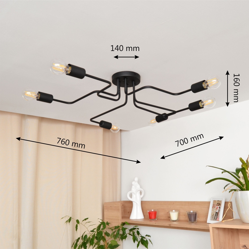 LED Ant pagrindo montuojamas sietynas TUBE 6xE27/15W/230V