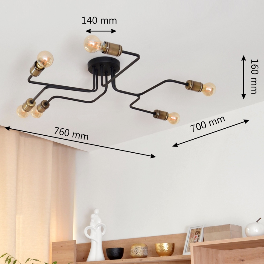 LED Ant pagrindo montuojamas sietynas TUBE 6xE27/15W/230V