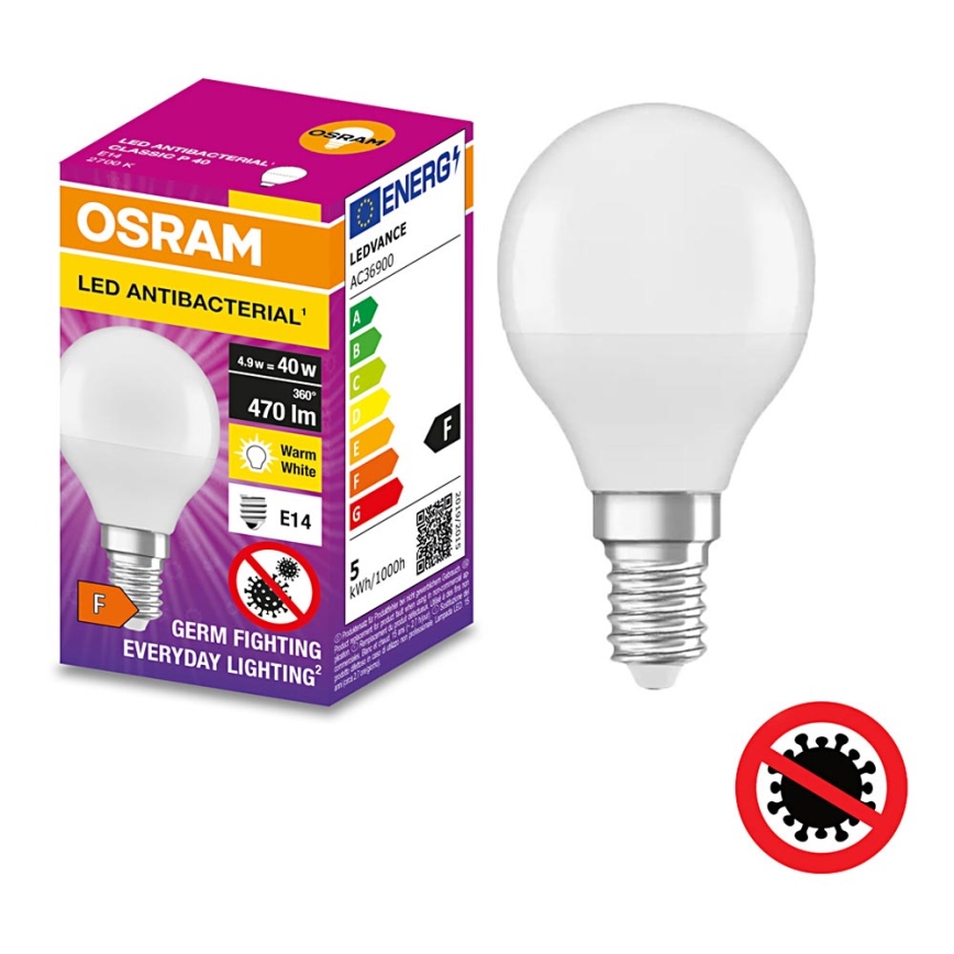 LED Antibakterinė lemputė P40 E14/4,9W/230V 2700K - Osram