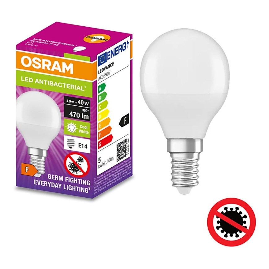 LED Antibakterinė lemputė P40 E14/4,9W/230V 4000K - Osram