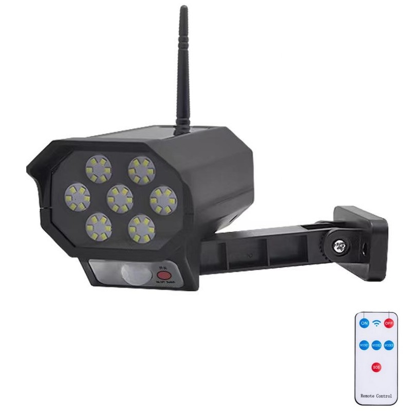 LED Apsaugos kameros maketas su jutikliu ir su saulės baterija LED/5W/5,5V 800 mAh IP65 + nuotolinio valdymo pultas