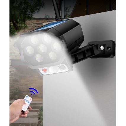 LED Apsaugos kameros maketas su jutikliu ir su saulės baterija LED/5W/5,5V 800 mAh IP65 + nuotolinio valdymo pultas