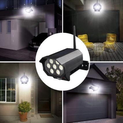 LED Apsaugos kameros maketas su jutikliu ir su saulės baterija LED/5W/5,5V 800 mAh IP65 + nuotolinio valdymo pultas