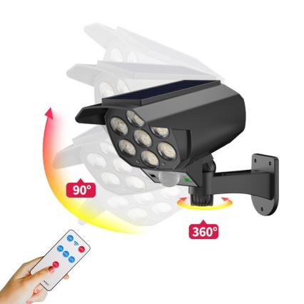 LED Apsaugos kameros maketas su jutikliu ir su saulės baterija LED/5W/5,5V 800 mAh IP65 + nuotolinio valdymo pultas