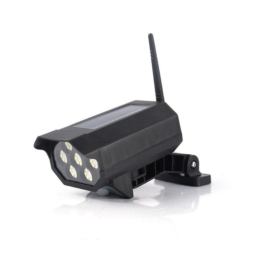 LED Apsaugos kameros maketas su jutikliu ir su saulės baterija LED/5W/5,5V 800 mAh IP65 + nuotolinio valdymo pultas