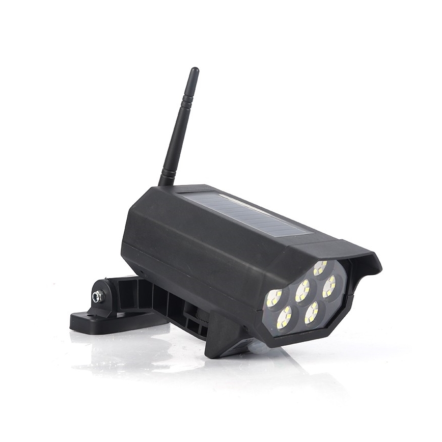 LED Apsaugos kameros maketas su jutikliu ir su saulės baterija LED/5W/5,5V 800 mAh IP65 + nuotolinio valdymo pultas