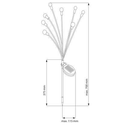 LED apšvietimas, įkraunamas saulės energija FIORINI 8xLED/1,2V 600 mAh IP44 juoda