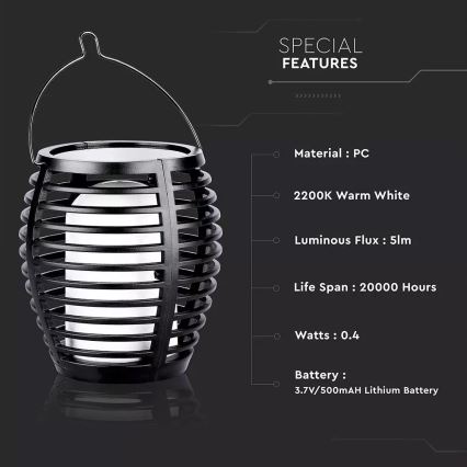 LED apšvietimas, įkraunamas saulės energija FLAME 4in1 1xLED/0,45W/3,7V IP44 500 mAh