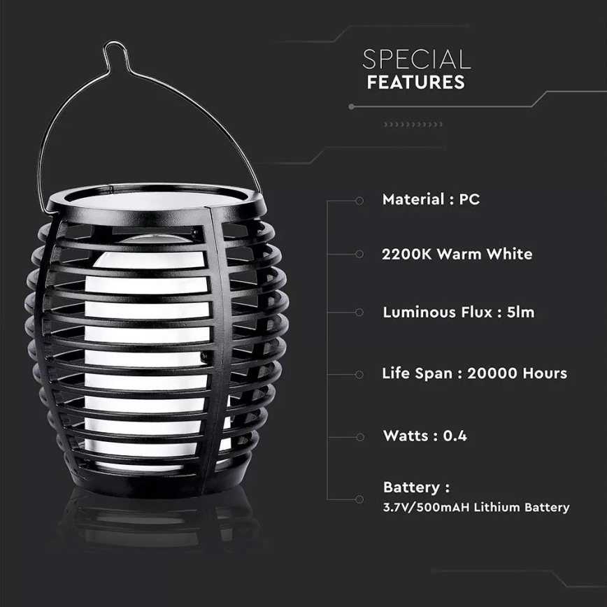 LED apšvietimas, įkraunamas saulės energija FLAME 4in1 1xLED/0,45W/3,7V IP44 500 mAh