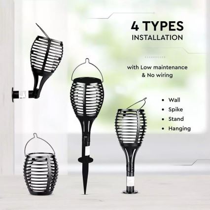 LED apšvietimas, įkraunamas saulės energija FLAME 4in1 1xLED/0,45W/3,7V IP44 500 mAh