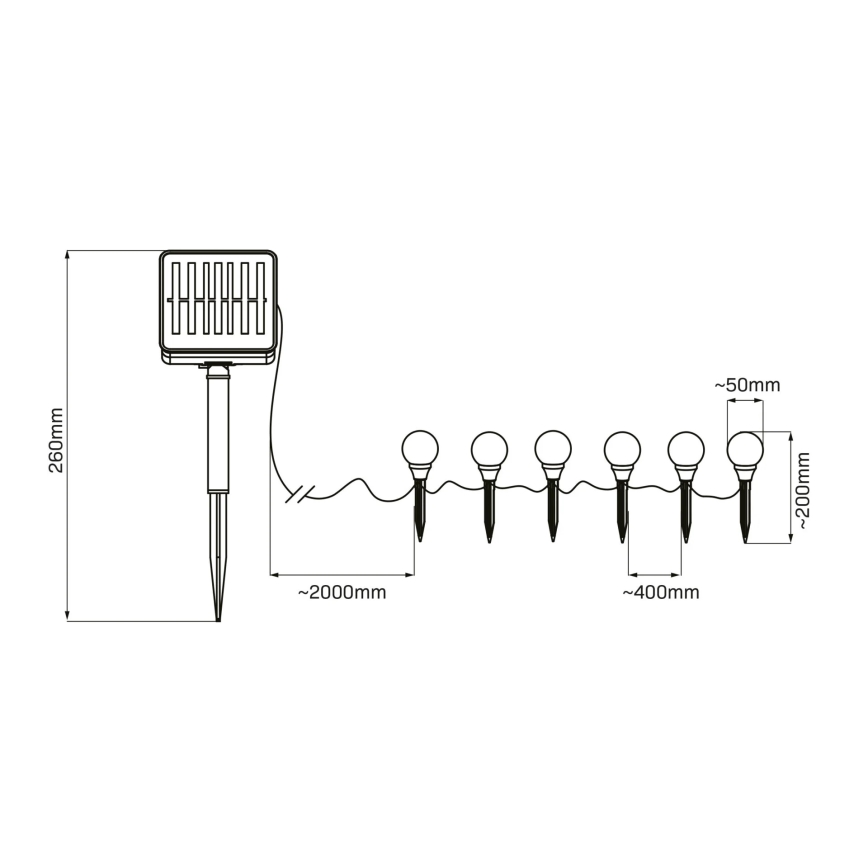 LED apšvietimas, įkraunamas saulės energija KULKI 6xLED/1,2V 600 mAh 4,3 m IP44 juoda/balta