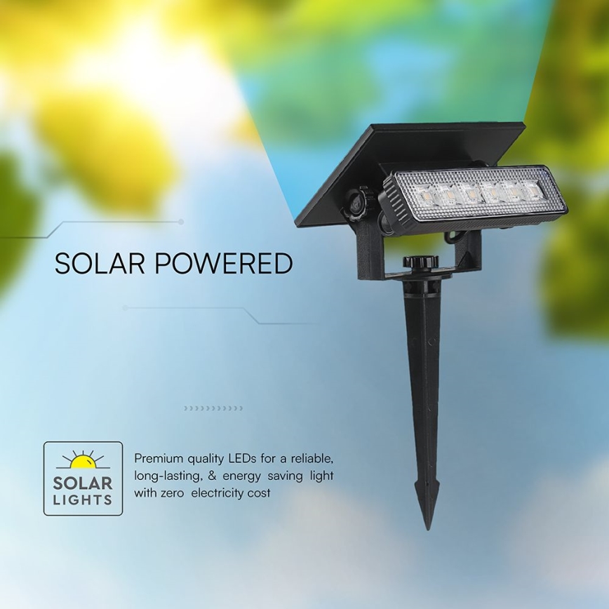 LED apšvietimas, įkraunamas saulės energija LED/0,9W/3,7V 3000K IP65 juoda