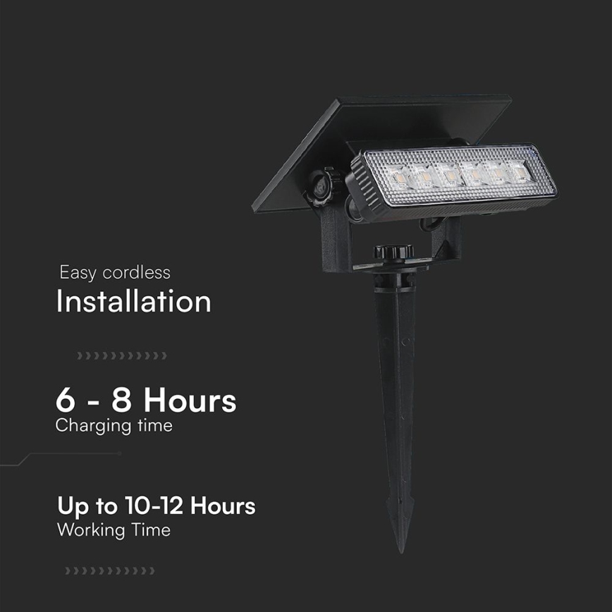 LED apšvietimas, įkraunamas saulės energija LED/0,9W/3,7V 3000K IP65 juoda