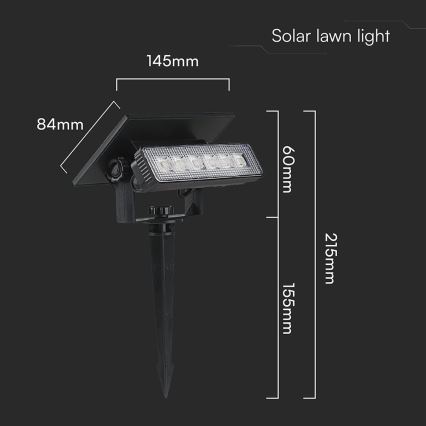 LED apšvietimas, įkraunamas saulės energija LED/0,9W/3,7V 3000K IP65 juoda