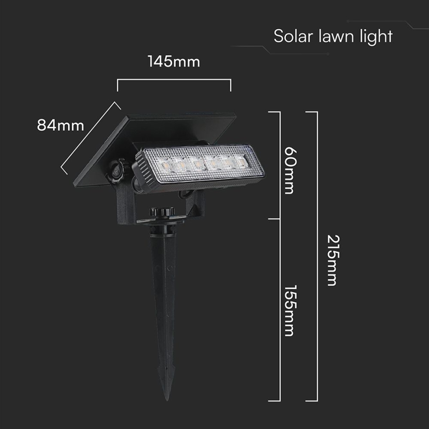 LED apšvietimas, įkraunamas saulės energija LED/0,9W/3,7V 3000K IP65 juoda