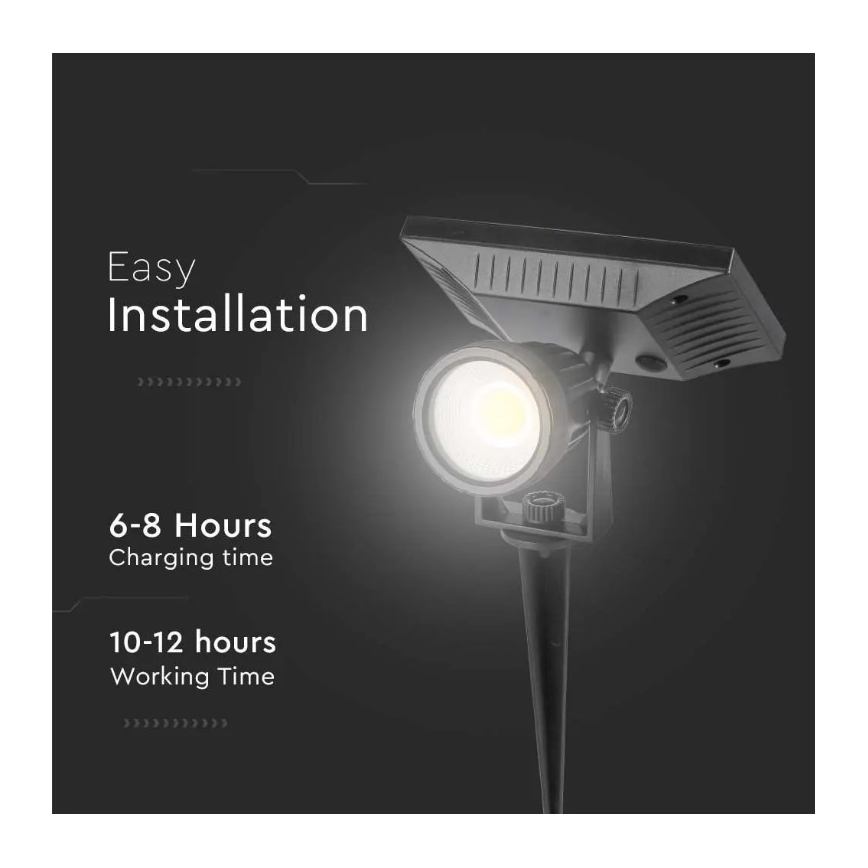 LED apšvietimas, įkraunamas saulės energija SPIKE LED/2W/5,5V IP65 3000K 1200 mAh