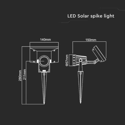 LED apšvietimas, įkraunamas saulės energija SPIKE LED/2W/5,5V IP65 3000K 1200 mAh