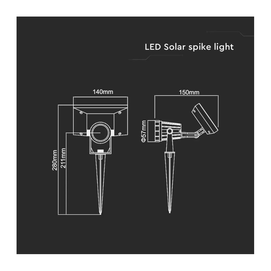 LED apšvietimas, įkraunamas saulės energija SPIKE LED/2W/5,5V IP65 3000K 1200 mAh