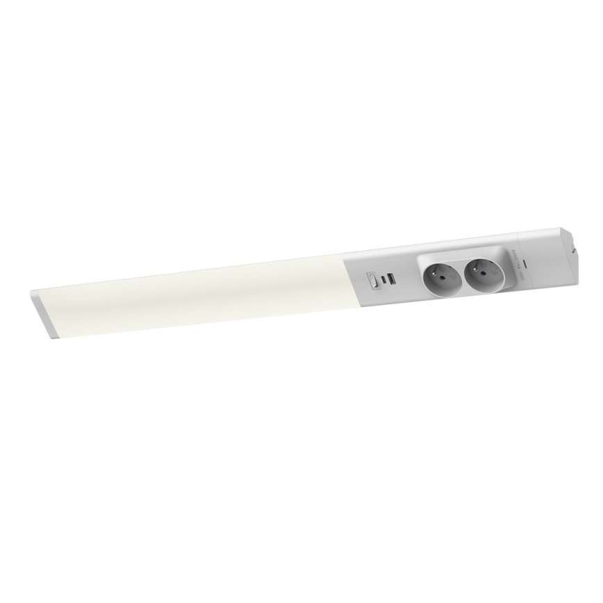 LED Apšvietimas po virtuvės spintele su lizdais ir USB prievadais LED/18W/230V 4000K sidabras