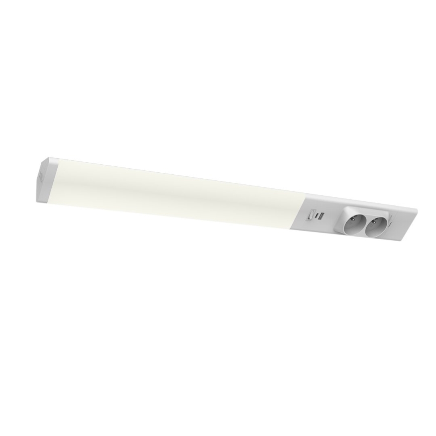 LED Apšvietimas po virtuvės spintele su lizdais ir USB prievadais LED/18W/230V 4000K sidabras