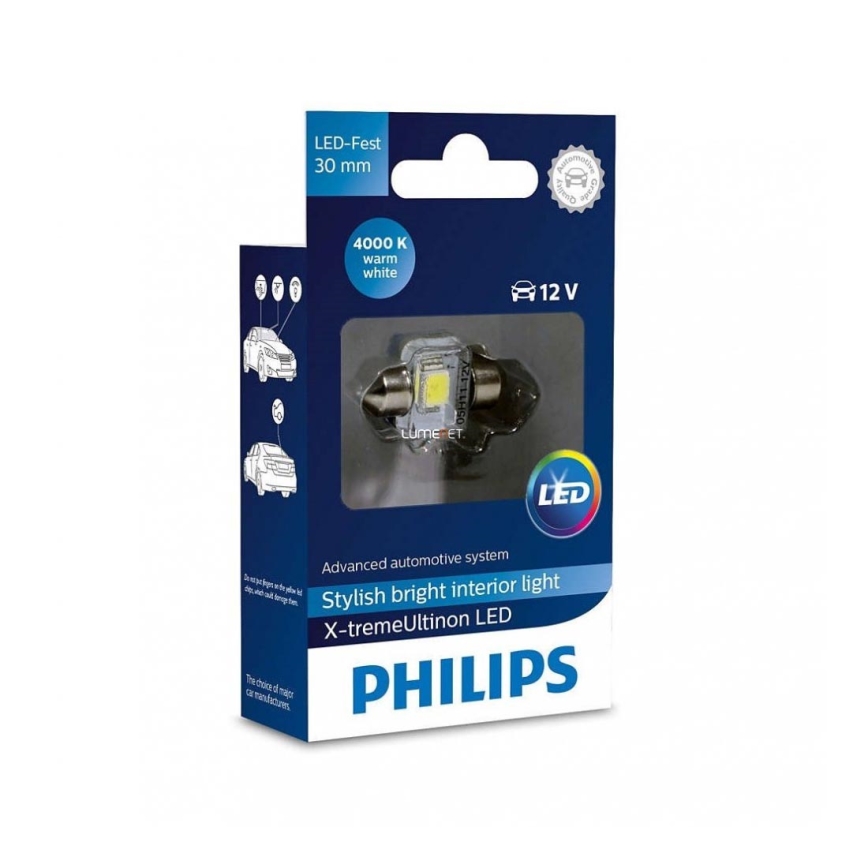 LED Automobilio lemputė Philips X-TREME ULTINON 129404000KX1 LED C5W/12V 4000K