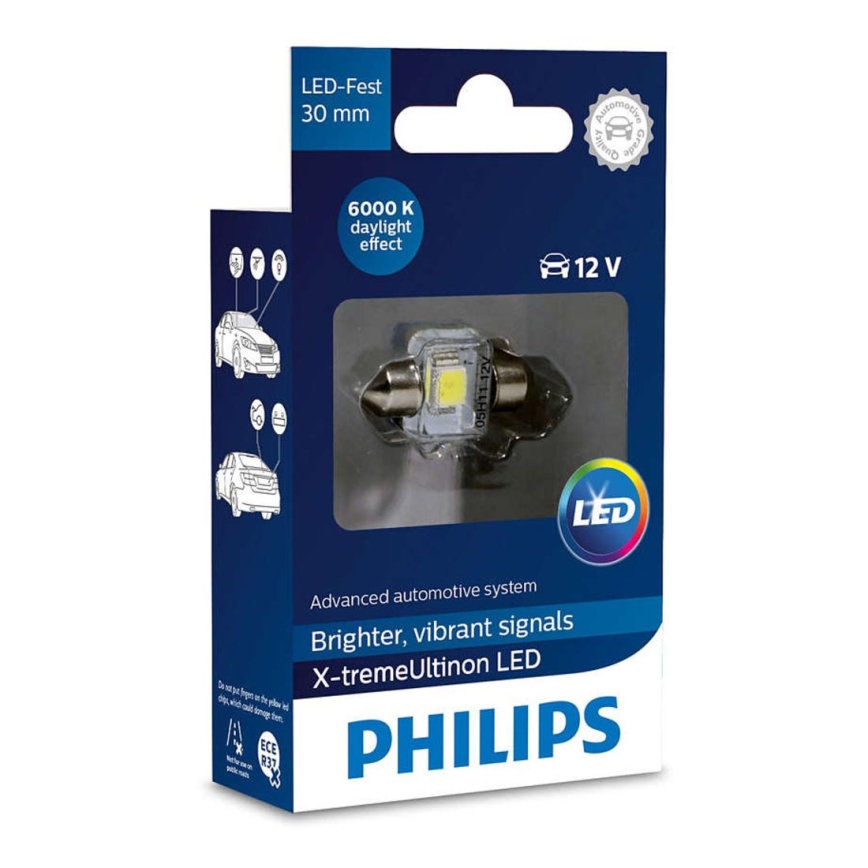 LED Automobilio lemputė Philips X-TREME ULTINON 129416000KX1 LED SV8 5–8/0,8W/12V 6000K