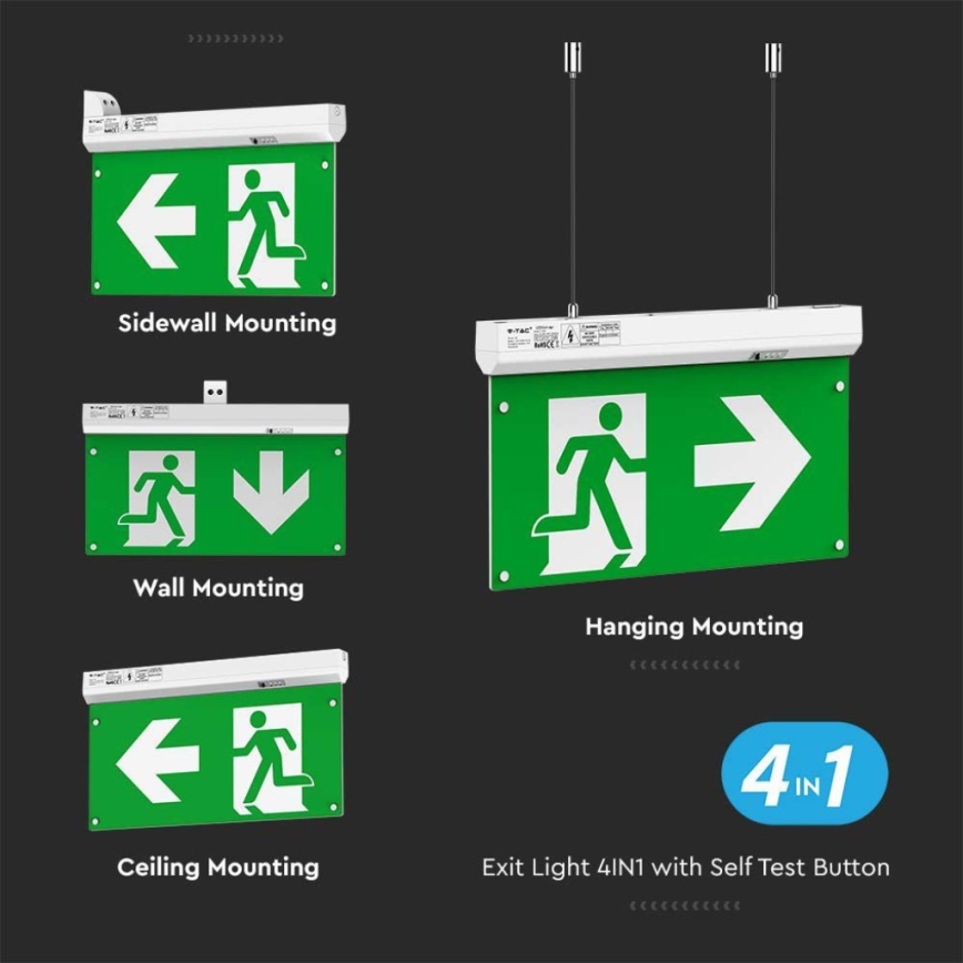 LED avarinė lemputė EMERGENCY EXIT LED/2,5W/230V 4in1 6000K