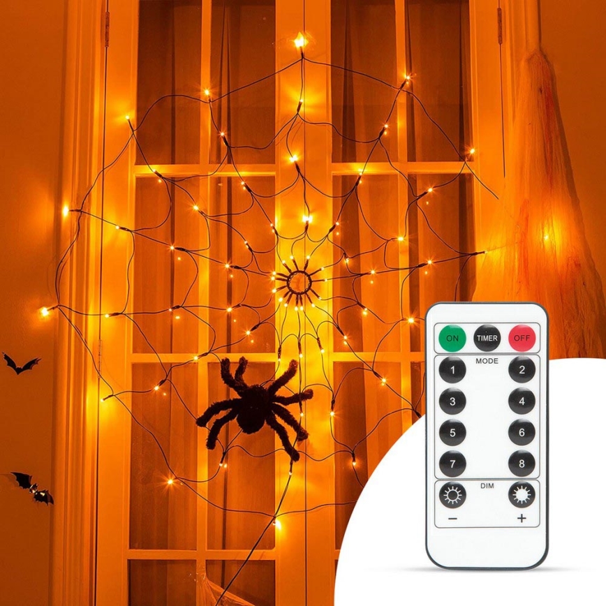 LED Dekoratyvinė girlianda HALLOWEEN LED/5V/8 funkcijų voratinklis + pultelis