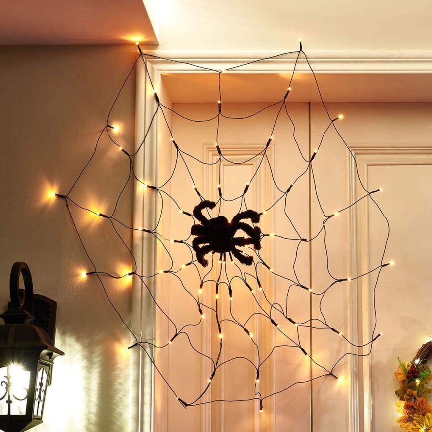 LED Dekoratyvinė girlianda HALLOWEEN LED/5V/8 funkcijų voratinklis + pultelis