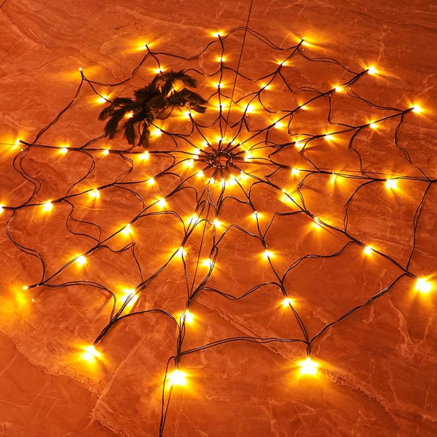 LED Dekoratyvinė girlianda HALLOWEEN LED/5V/8 funkcijų voratinklis + pultelis