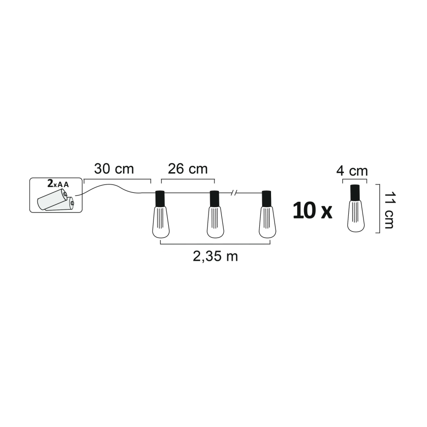 LED Dekoratyvinė grandinė EDISON 2,65 m 10xLED/2xAA