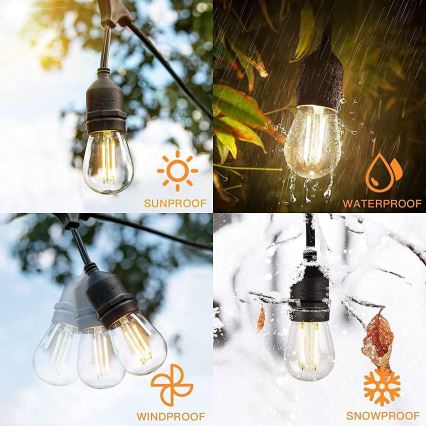 LED Dekoratyvinė lauko girlianda 15xE27/1W/230V 15 m IP65 juoda