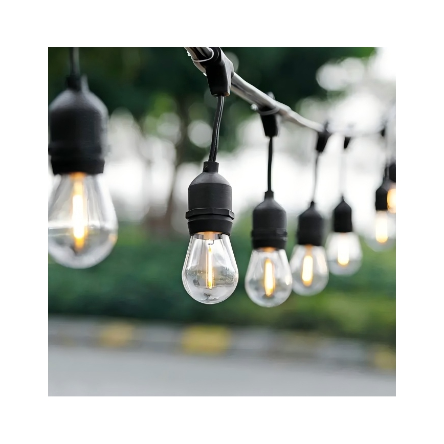 LED Dekoratyvinė lauko girlianda 20xE27/1W/230V 10 m IP65 juoda