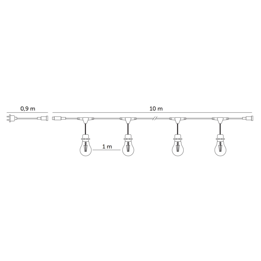 LED Dekoratyvinė lauko girlianda BAJA ST64 10xE27/1W/230V 10,9m IP44 šilta balta