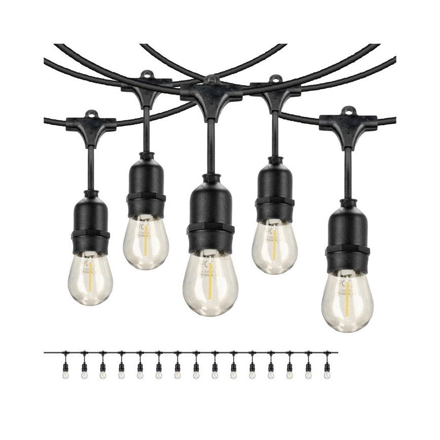 LED Dekoratyvinė lauko girlianda BAJA ST64 15xE27/1W/230V 15,9m IP44 šilta balta