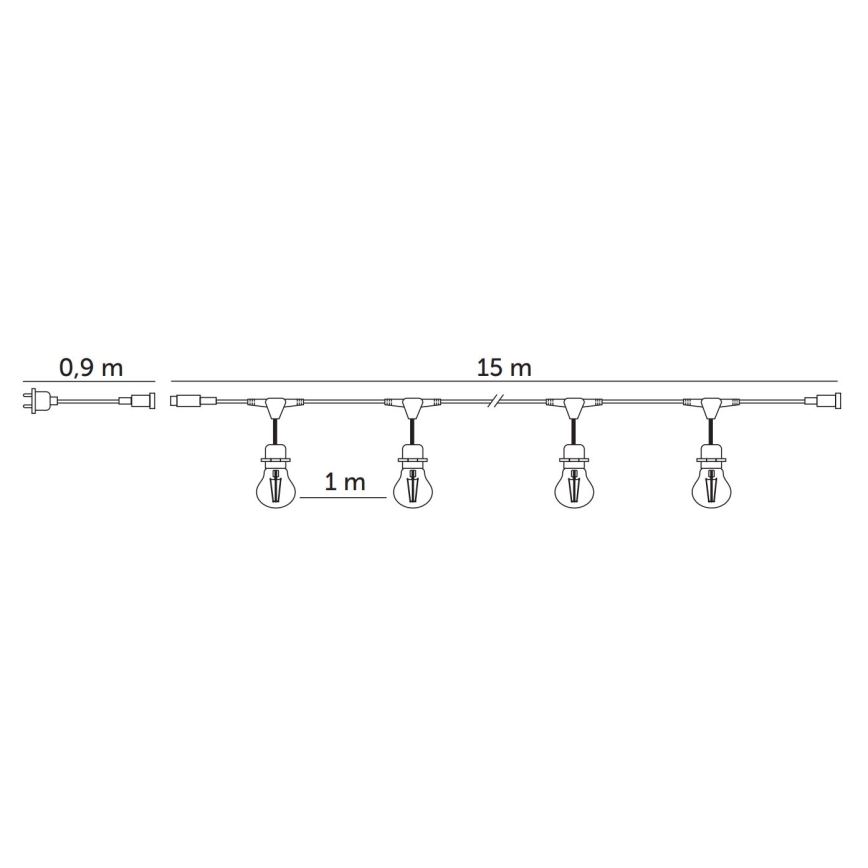 LED Dekoratyvinė lauko girlianda BAJA ST64 15xE27/1W/230V 15,9m IP44 šilta balta