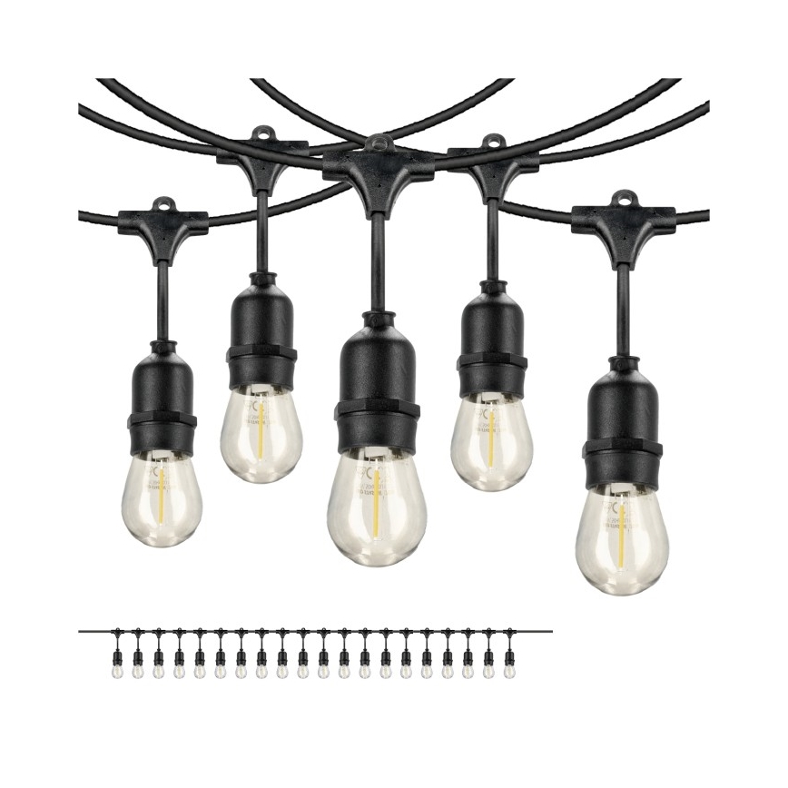 LED Dekoratyvinė lauko girlianda BAJA ST64 20xE27/1W/230V 10,9m IP44 šilta balta