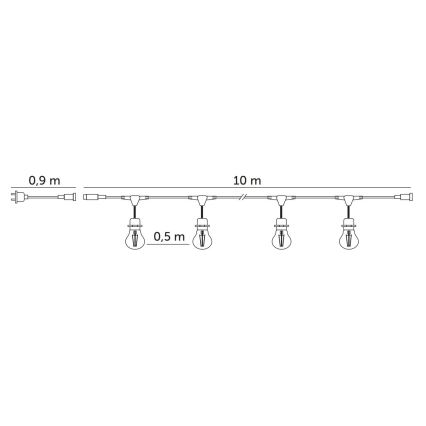 LED Dekoratyvinė lauko girlianda BAJA ST64 20xE27/1W/230V 10,9m IP44 šilta balta