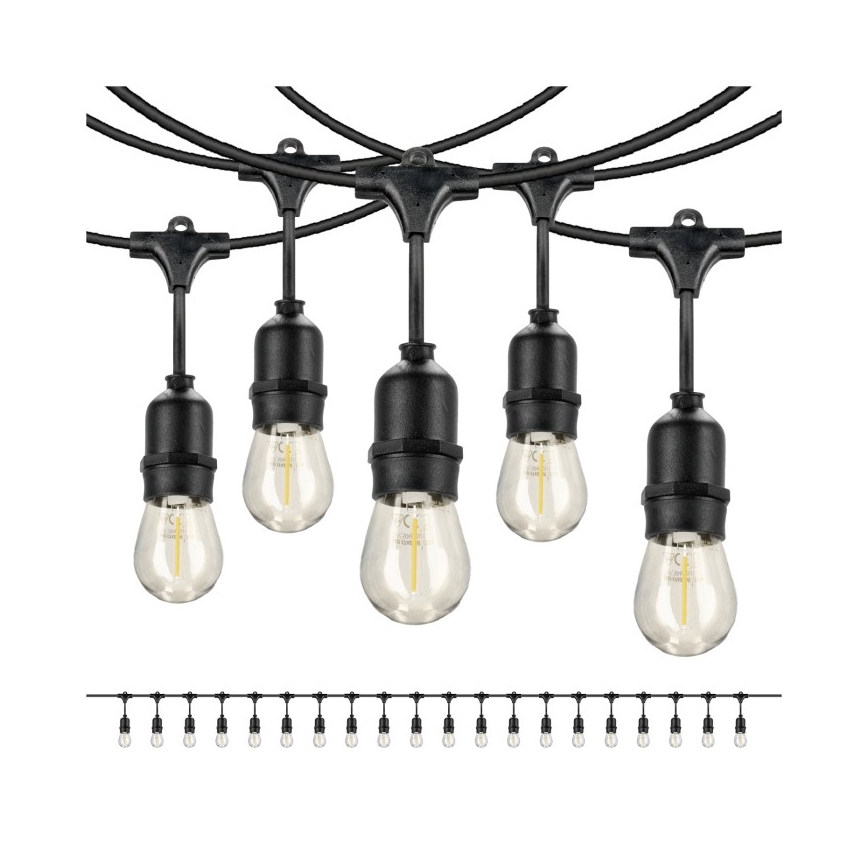 LED Dekoratyvinė lauko girlianda BAJA ST64 20xE27/1W/230V 20,9m IP44 šilta balta