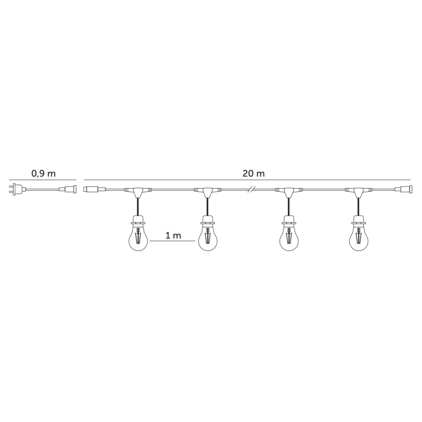 LED Dekoratyvinė lauko girlianda BAJA ST64 20xE27/1W/230V 20,9m IP44 šilta balta