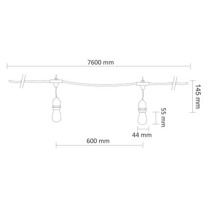 LED Dekoratyvinė lauko girlianda PARTY NEON 7,6 m 10xE27/0,6W/36V IP44