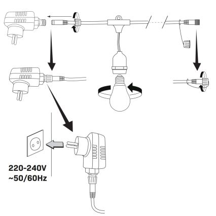 LED Dekoratyvinė lauko girlianda PARTY NEON 7,6 m 10xE27/0,6W/36V IP44