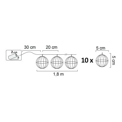 LED Dekoratyvinis apšvietimas VIIBORG 10xLED/2xAA