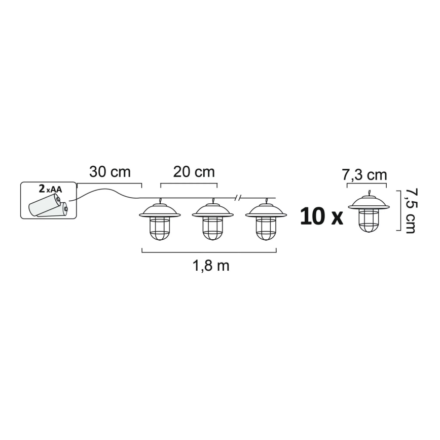 LED Dekoratyvinis lauko šviestuvas LOFT 10xLED/2xAA