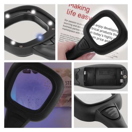 LED Didintuvas 2,5xZOOM su foniniu apšvietimu ir UV šviesa LED/UV/2xAAA
